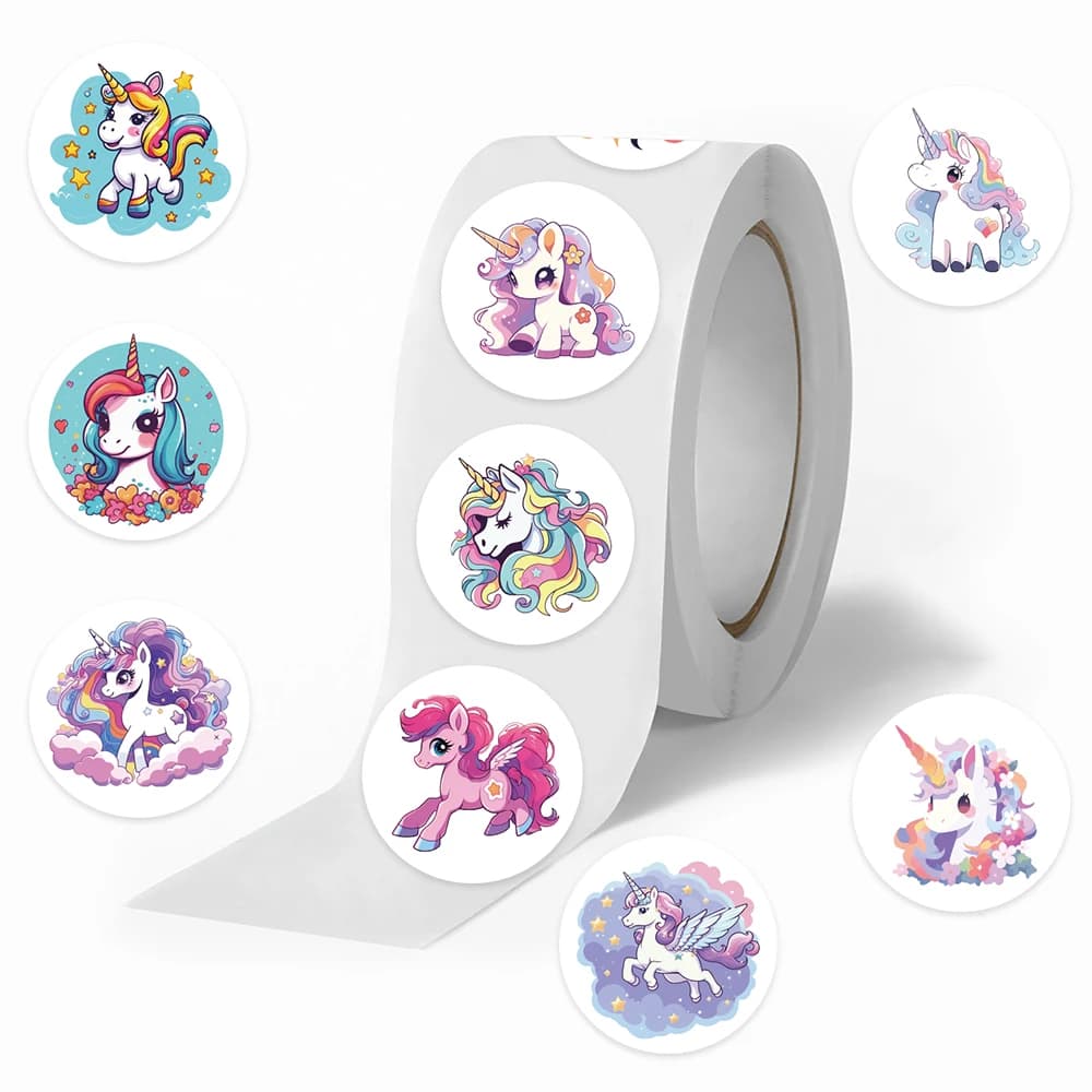 500 Pezzi Adesivi a Rotolo con Unicorno Cartoon per Laptop, Notebook, Skateboard, Casco, Graffiti Fai-da-Te, Adesivi Estetici, Regali Creativi