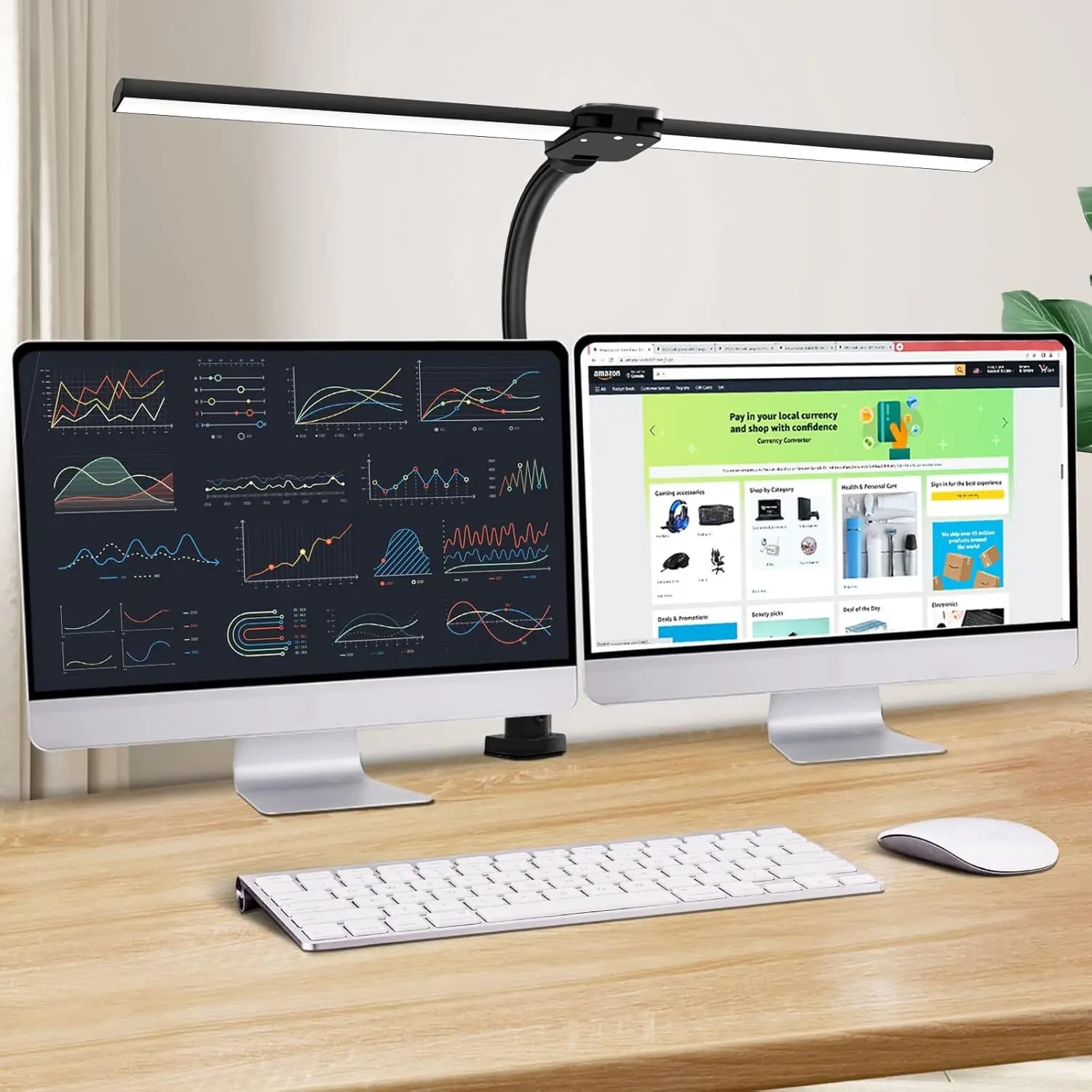 Dual Head LED Desk Lamp, 24W, Ultra Luminous Office Lighting with 5 Color Mode and Protection Dimmable Eyes for Home and Office