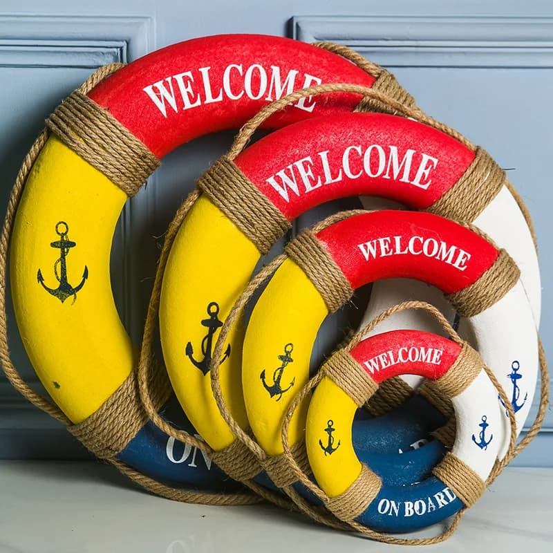 Decorazione da Parete a Forma di Salvagente, Grande Anello Decorativo Stile Mediterraneo, Benvenuto a Bordo, Decorazione Nautica per Piscina
