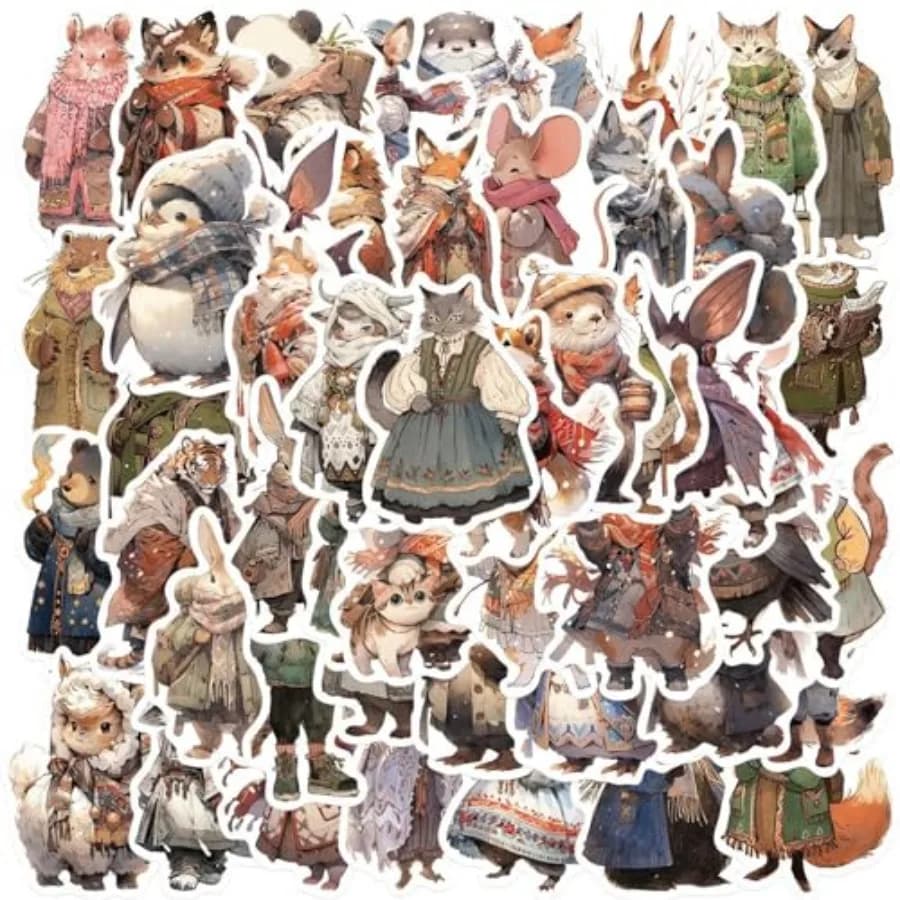 50Pcs Winter Cartoon Animals Stickers, Vinyl Waterproof Stickers for Laptop, Bumper, Skateboard, Water Bottles, Computer, Phone
