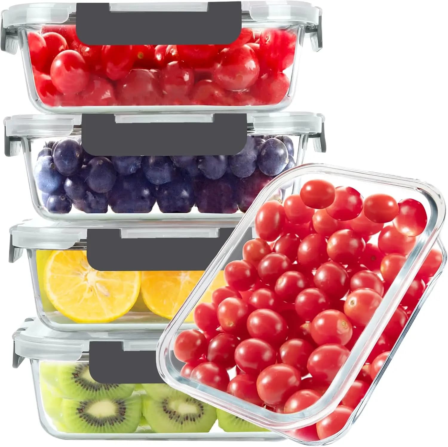 Glass Containers for Food, Set of 5 Glass Containers from 35 Oz for Pasti Preparation, Lunch Box with Airtight Covers Without BPA, Suitable for Microwave