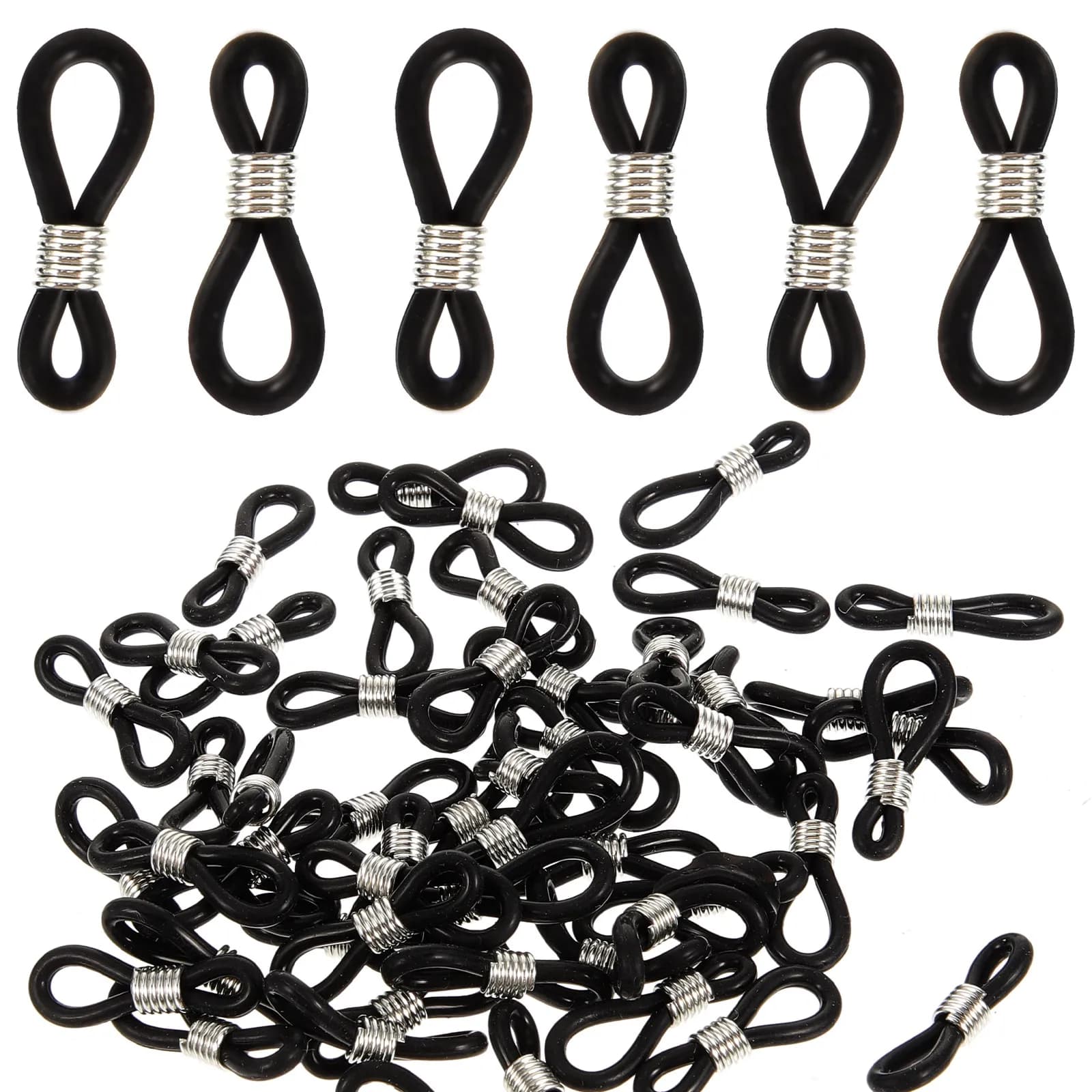 100 Pezzi Connettori in Silicone per Catenelle Occhiali, Antiscivolo, Accessori per Riparazione Occhiali da Vista e da Sole