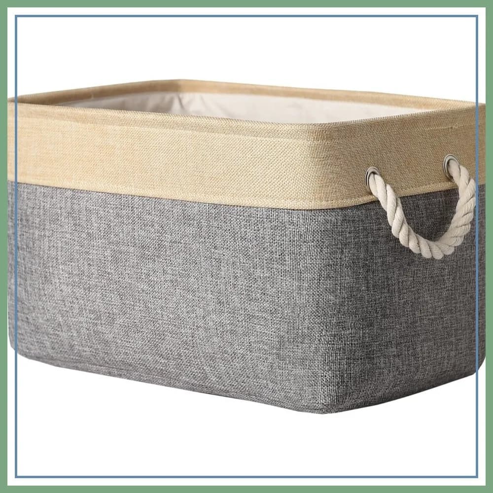 Cesto portaoggetti grande 15,7x11,8x8,3 pollici, cubi in tessuto per scaffali, organizer per vestiti e libri (oro e grigio)