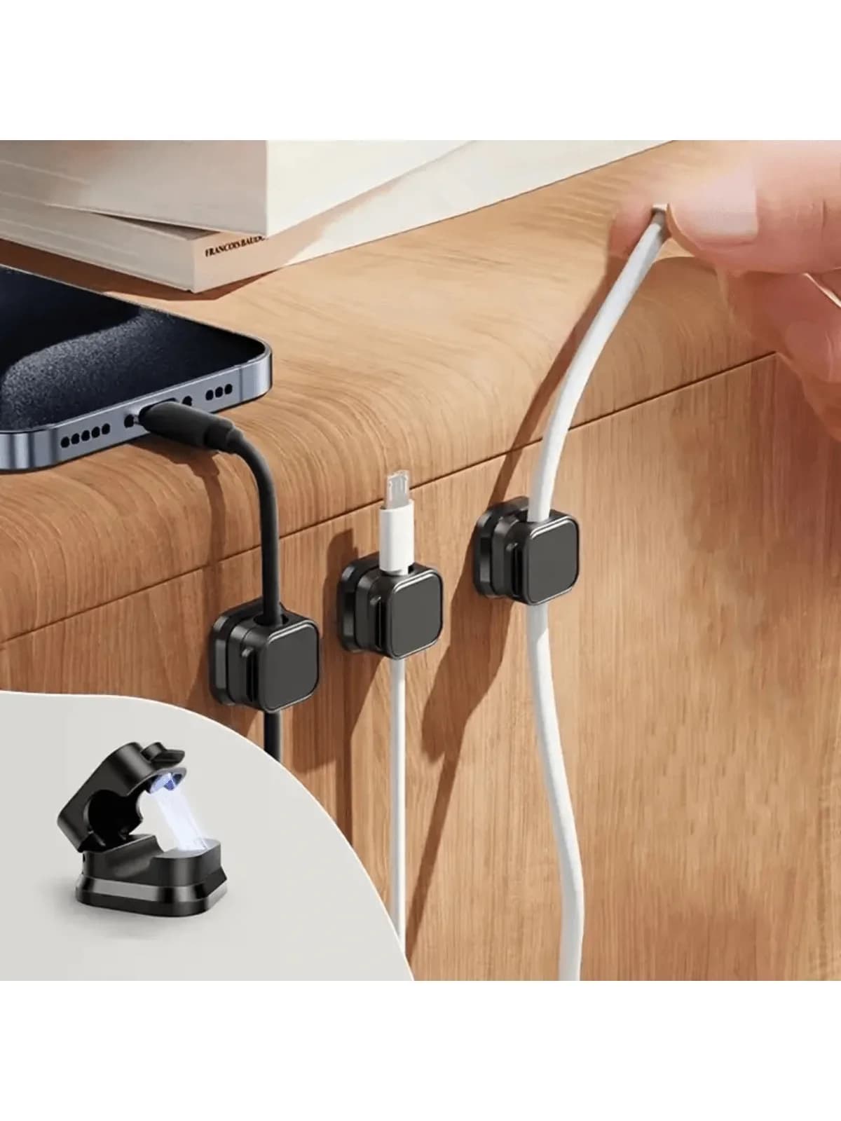 6 clip magnetiche in PVC per organizzare i cavi - Adesivo forte, supporti per cavi senza foratura per la gestione dei cavi su scrivania e in ufficio, multiuso