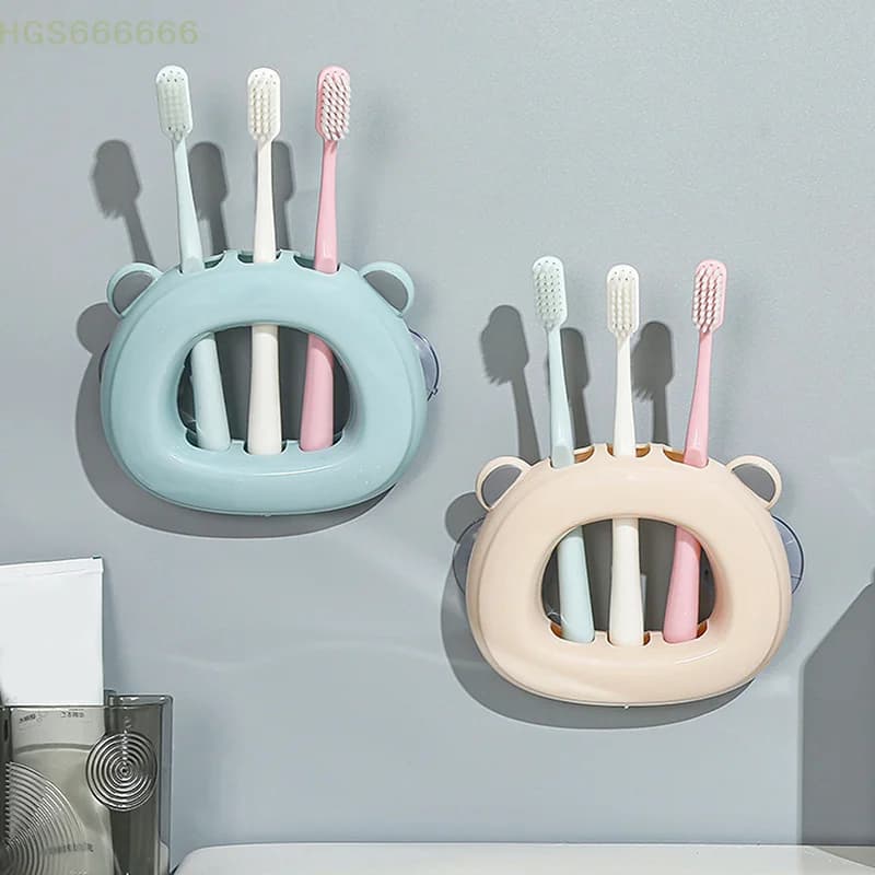 Portaspazzolino creativo a ventosa da parete, 3 slot, portaoggetti senza foratura, ganci a mensola da parete