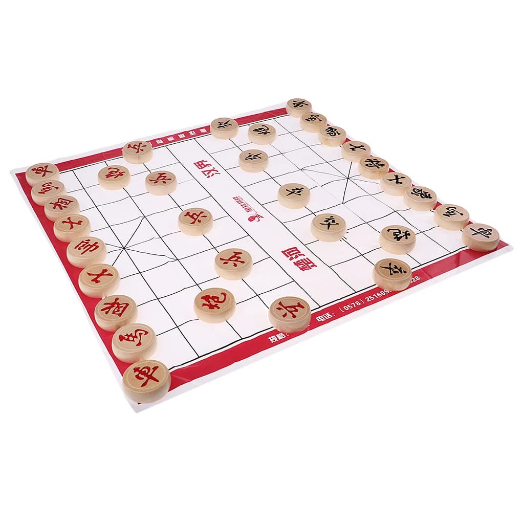 Wooden Chinese Chess Set Foldable Xiangqi Board Game Traditional Chessman Travel Kit for Children