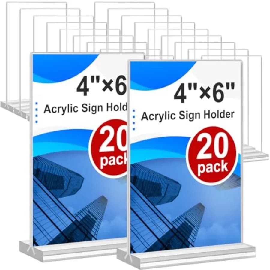 Acrylic Sign Holder 4x6, 20 Pack Clear Table Vertical Double Sided Table Menu Display, Plastic Desktop Picture Frames Stand Acr