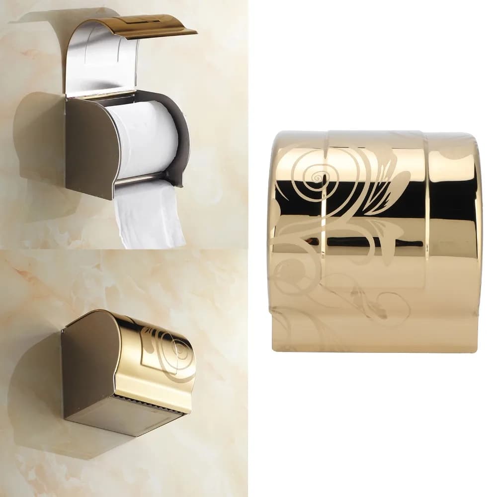 Portarotolo per Carta Igienica in Acciaio Inox Dorato, Impermeabile, Resistente a Gatti e Cani, con Coperchio, Dispenser per Rotoli di Carta