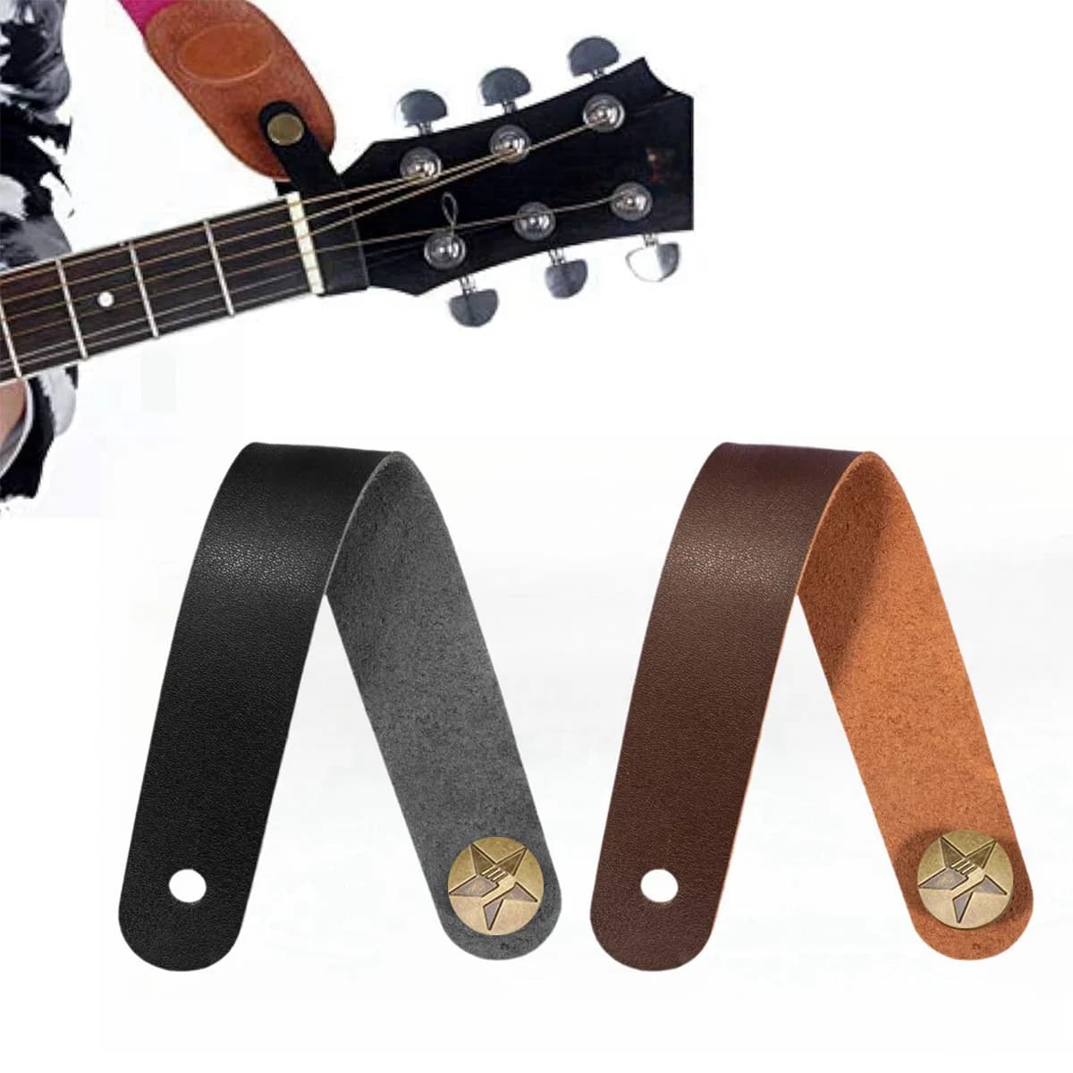 Miwaye Tracolla per chitarra Supporto per cinturino in pelle per chitarra Pulsante Blocco sicuro per accessori per chitarra acustica per basso ukulele