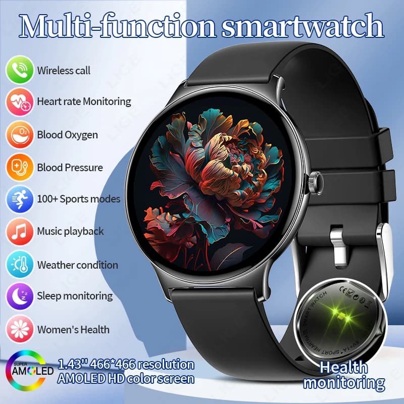 Smartwatch Uomo 2026: Elegante con Schermo AMOLED Always-On, Monitoraggio Salute Donna, Braccialetto Sportivo di Lusso, Chiamate e Messaggi Bluetooth