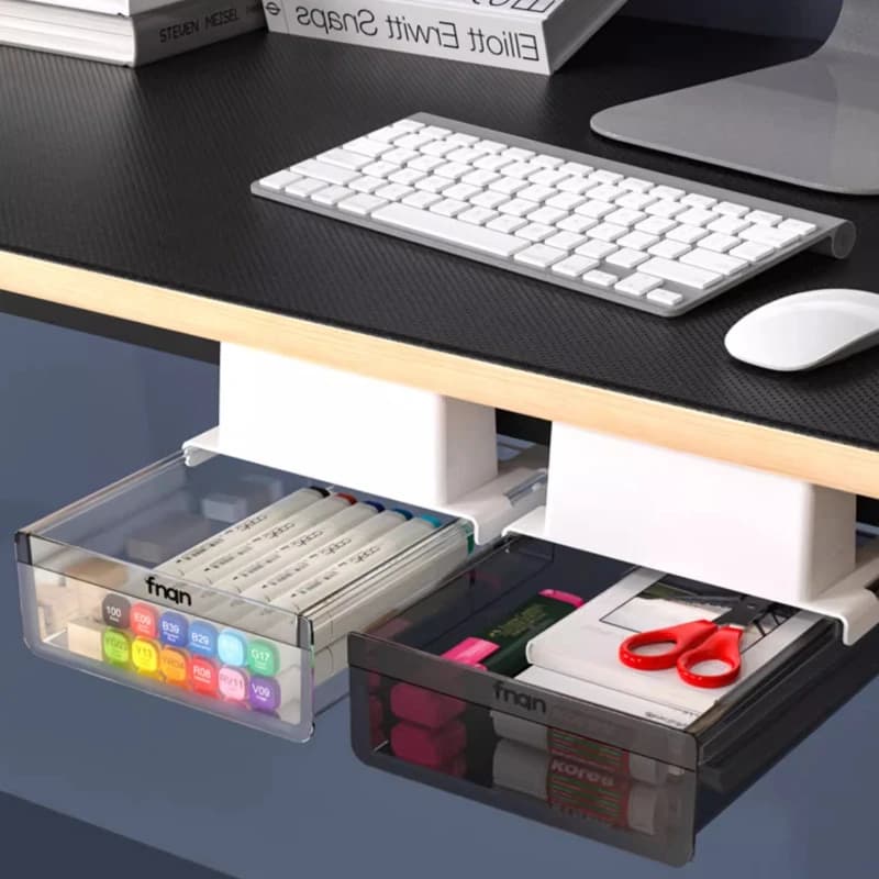 Organizzatore per cassetti nascosti sotto la scrivania, scatola portaoggetti per ufficio trasparente satinata, supporto per cancelleria all-in-one per studio in scrivania