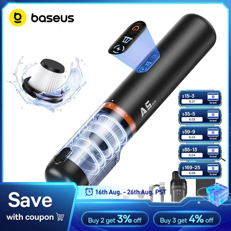 Baseus A5 Air Car Vacuum Cleaner 2-in-1 Powerful Wireless Cleaner Strong Suction Handheld Car Cleaning Portable Home Appliance