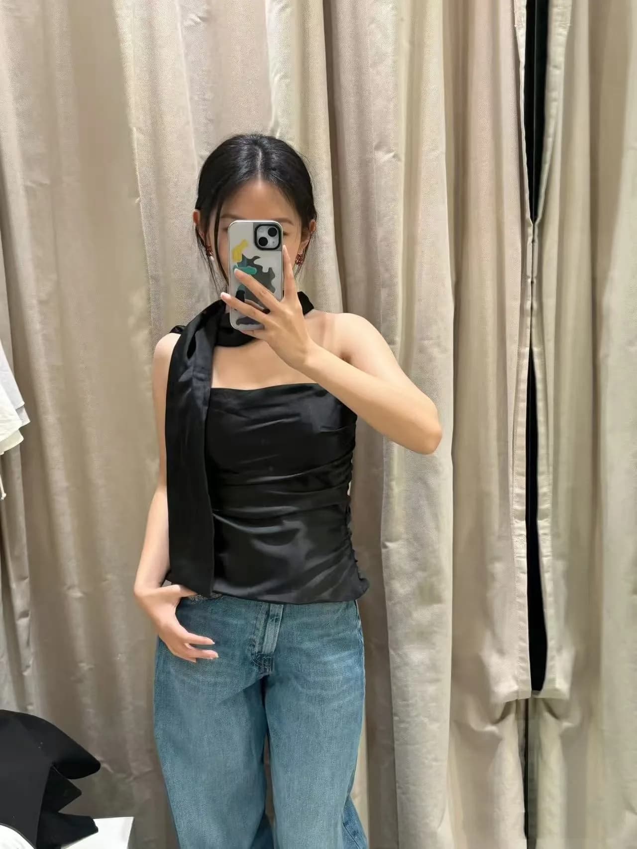 Spring Summer 2025 New Women's Silk Satin Scarf Folded Tube Top Women's Fashion Polyester Fiber Short Style Pure Color Vest