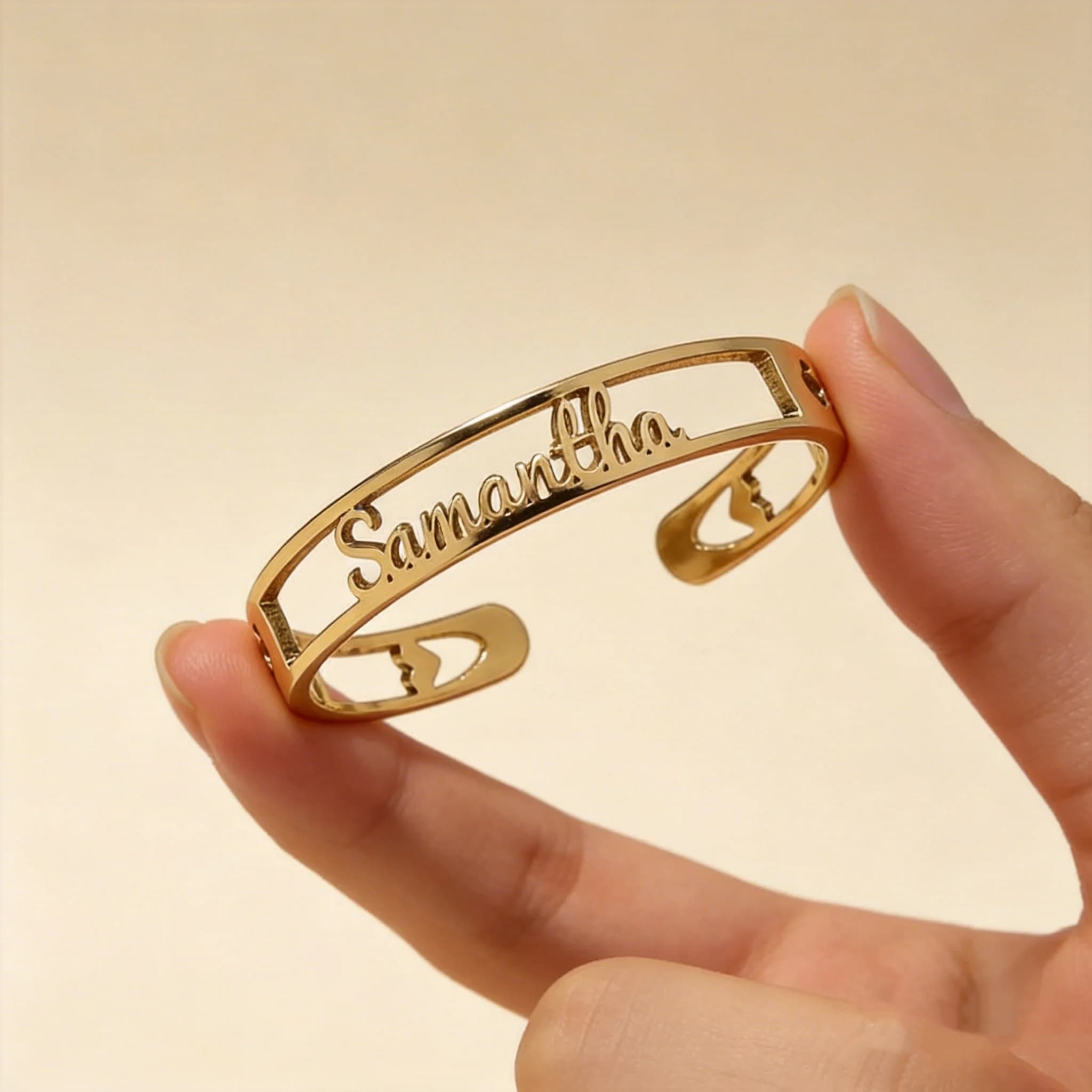 Custom Name Bracelet 18K Gold Plated Personalized Stainless Steel Personalized Cuff Bangle Open Jewelry Gift For Women