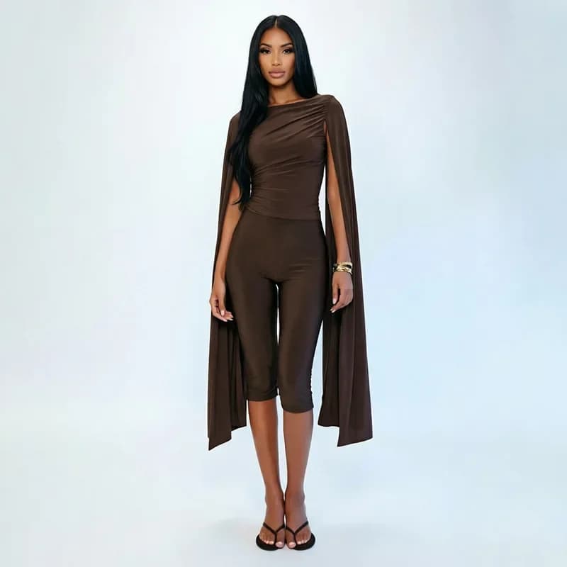 Women 2 Piece Pant Set Y2K Autumn Winter Split Sleeveless Crop Tee Shirt Capri Pants Matching Sets Outfit Casual Streetwear Gift
