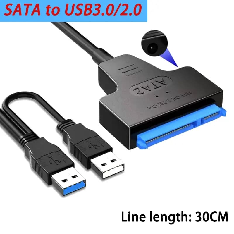 Cavo adattatore per disco rigido da USB 3.0/2.0 a SATA per disco rigido SSD HDD esterno da 2,5/3,5 pollici Adattatore doppio USB con alimentatore CC