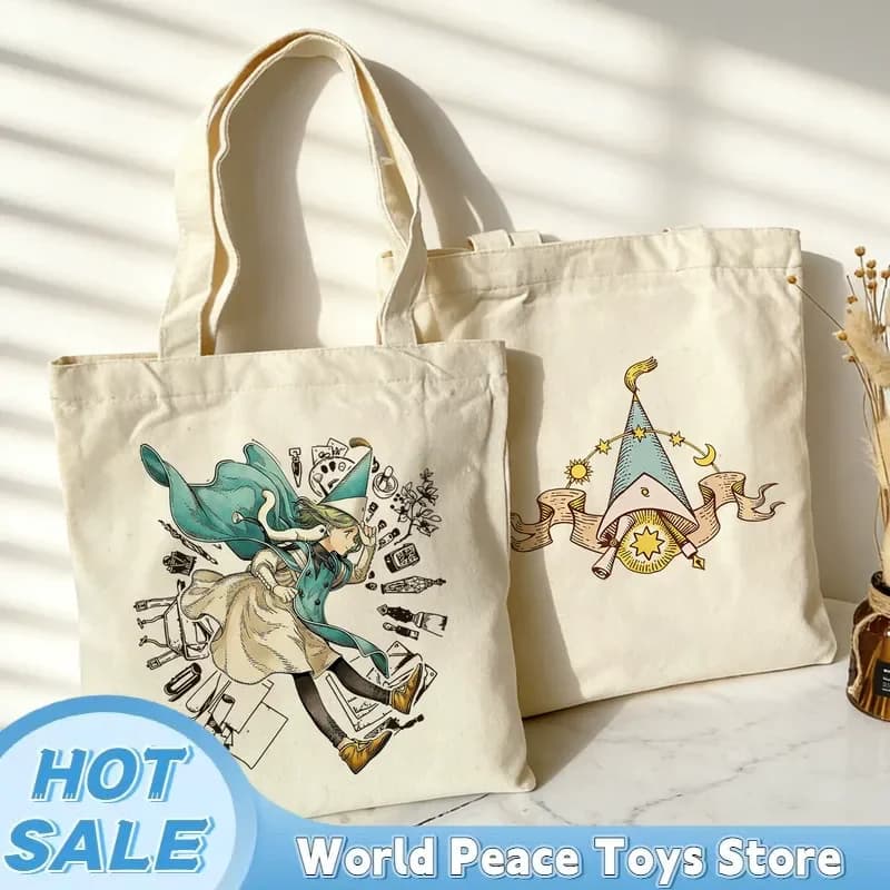 Borsa shopping in tela Atelier con cappello da strega giapponese, borsa portaoggetti di grande capacità, borsa a tracolla, borsa per il pranzo, regalo per i fan degli anime