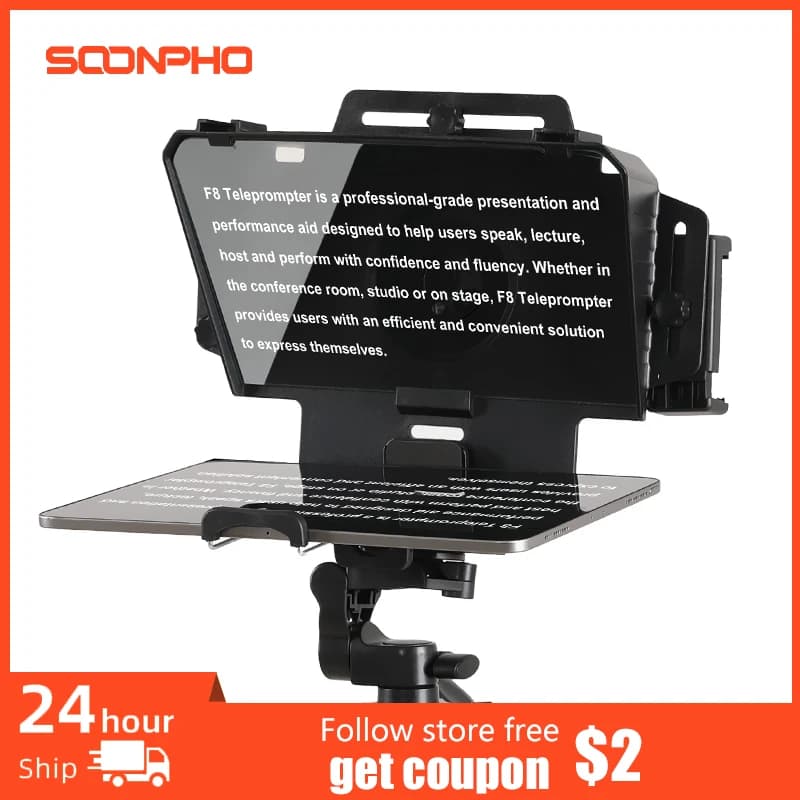 Teleprompter Soonpho F7 F8 for Tablet, Laptop, Smartphone and Camera, Bluetooth Teleprompter Portable for Live Streaming and Video Recording