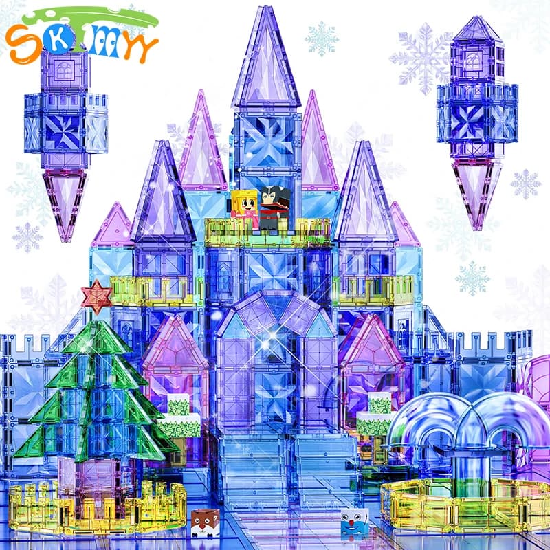 114 pezzi di piastrelle magnetiche 3D diamante principessa castello di ghiaccio piastrelle magnetiche per bambini STEM giocattoli educativi per ragazze bambini regali di Natale
