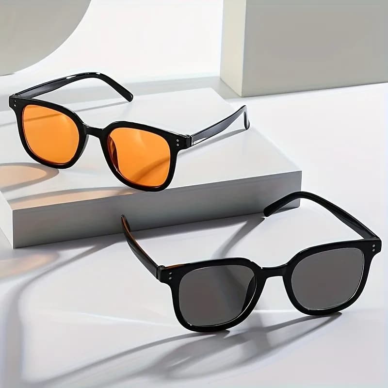 2Pcs New Fashion Women Sun Glasses Men Outdoors Vintage Sunglasses Resin Square Anti-reflective Glasses for Women Eyewear UV400