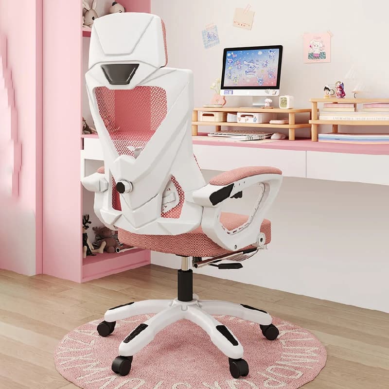 Sedia da Ufficio Rosa in Rete, Poltrona Carina e Confortevole per Casa e Ufficio, Sedia da Gaming con Schienale Alto e Rotelle, Chaise De Bureau, Arredamento per Ufficio