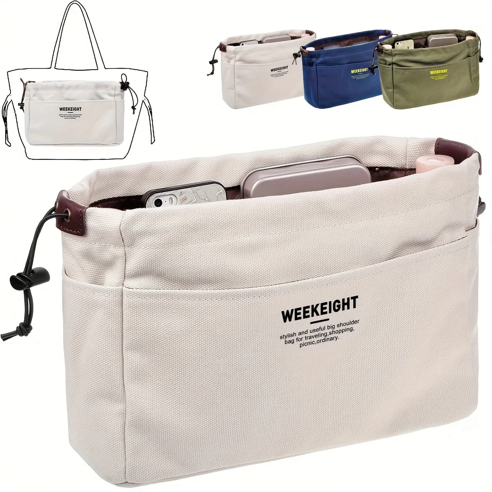 1/2 pezzi organizzatori di stoccaggio in tela con coulisse borsa con fodera multitasche borsa da viaggio portatile leggera