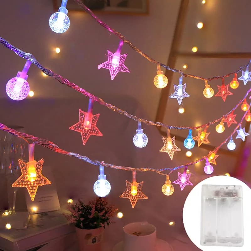 Luci a corda a sfera a forma di stella alimentate a batteria Lucine a LED multicolori impermeabili per esterni per la decorazione di nozze del giardino di Natale