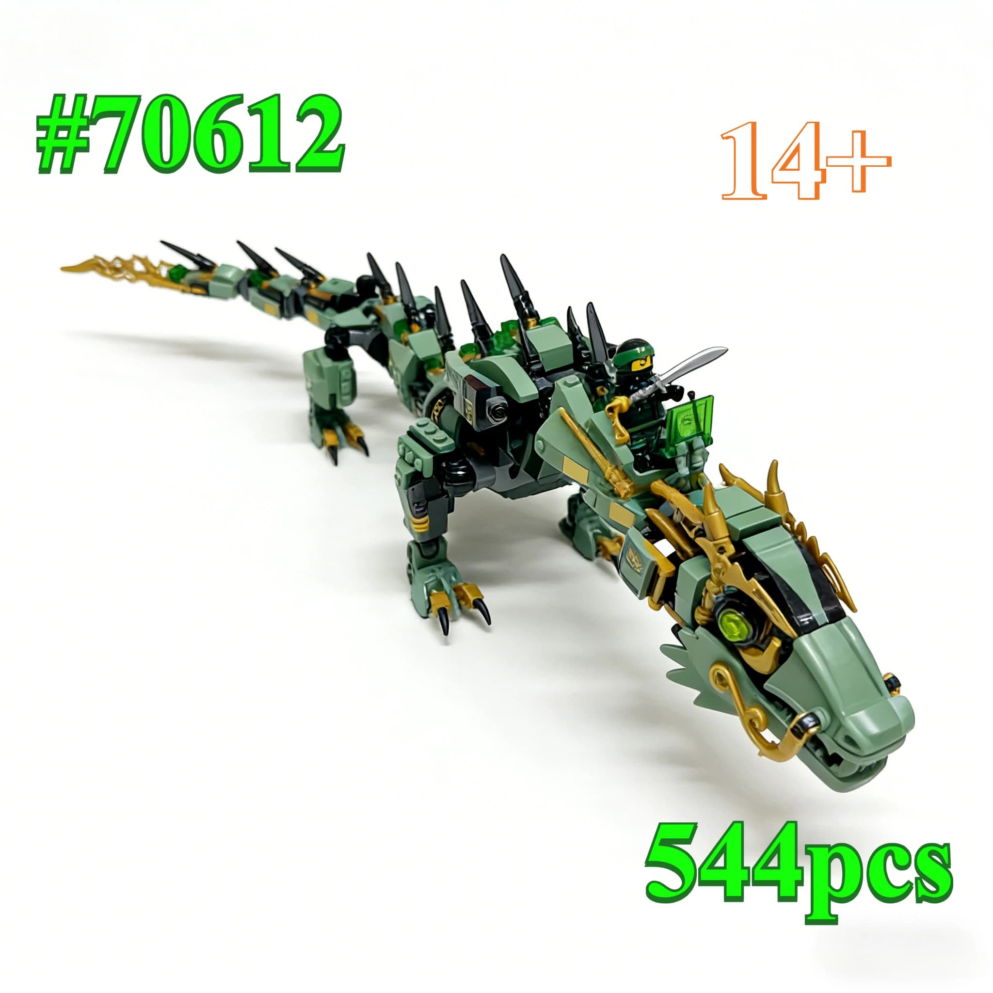 Bellissimo set di blocchi da costruzione Green Dragon 70612, adatto per regali di compleanno, compatibile con le particelle Legoed, 544 pezzi.