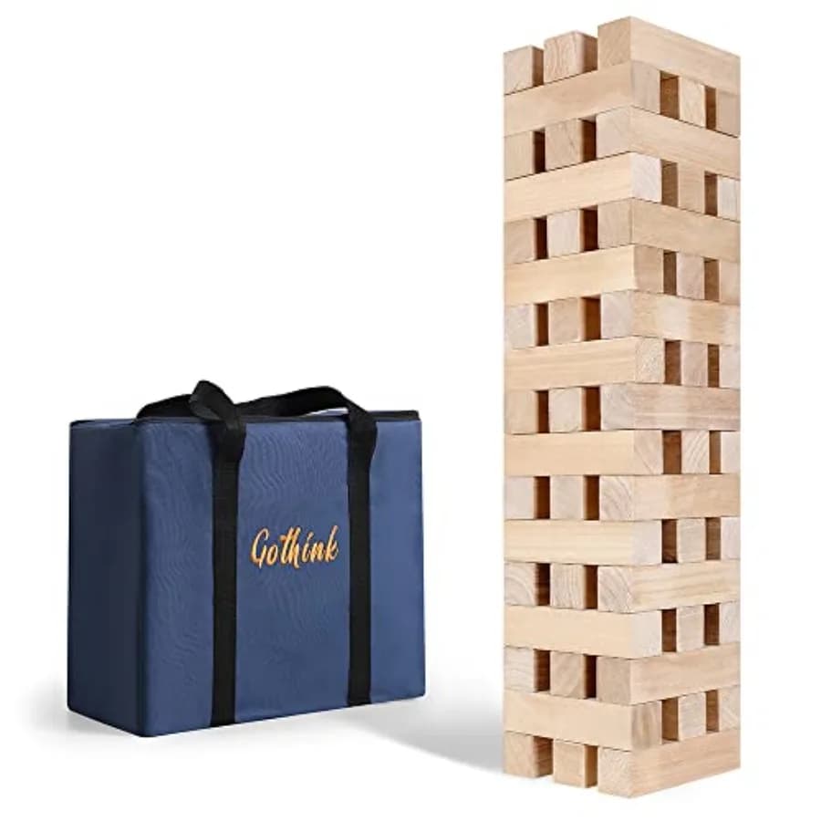 Gioco Torre Gigante Impilabile, Set con 51 Blocchi di Legno Extra Grandi, Impilabili fino a Oltre 1,8 Metri, Blocchi di Legno Jumbo con Carrello