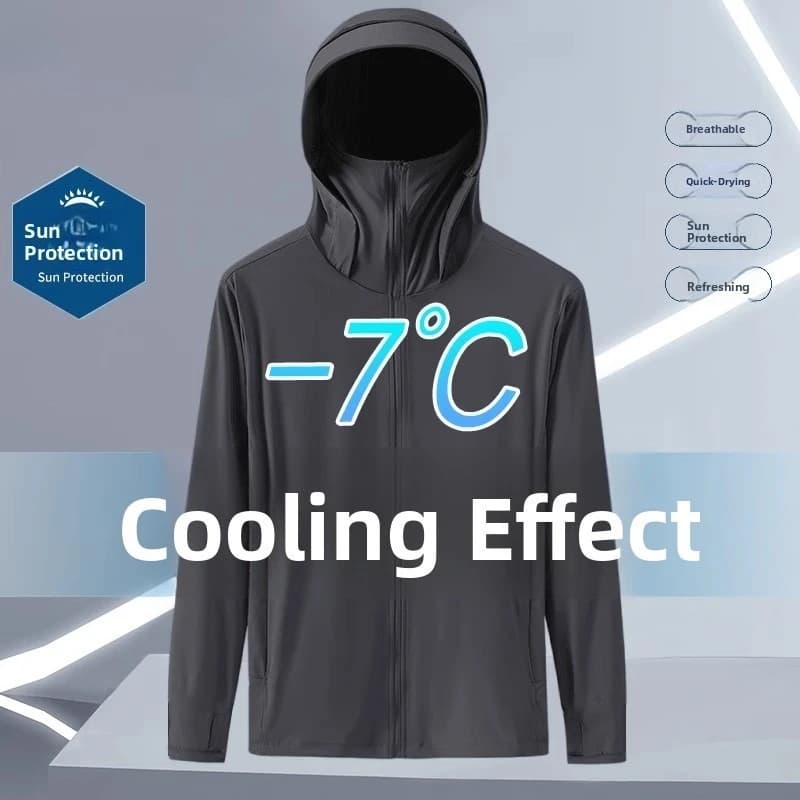 Summer Ice Silk Thin Hooded UV Protection Sunscreen Clothing Outerwear Men's Fishing Sun Protection Clothes Brandless Fashion...