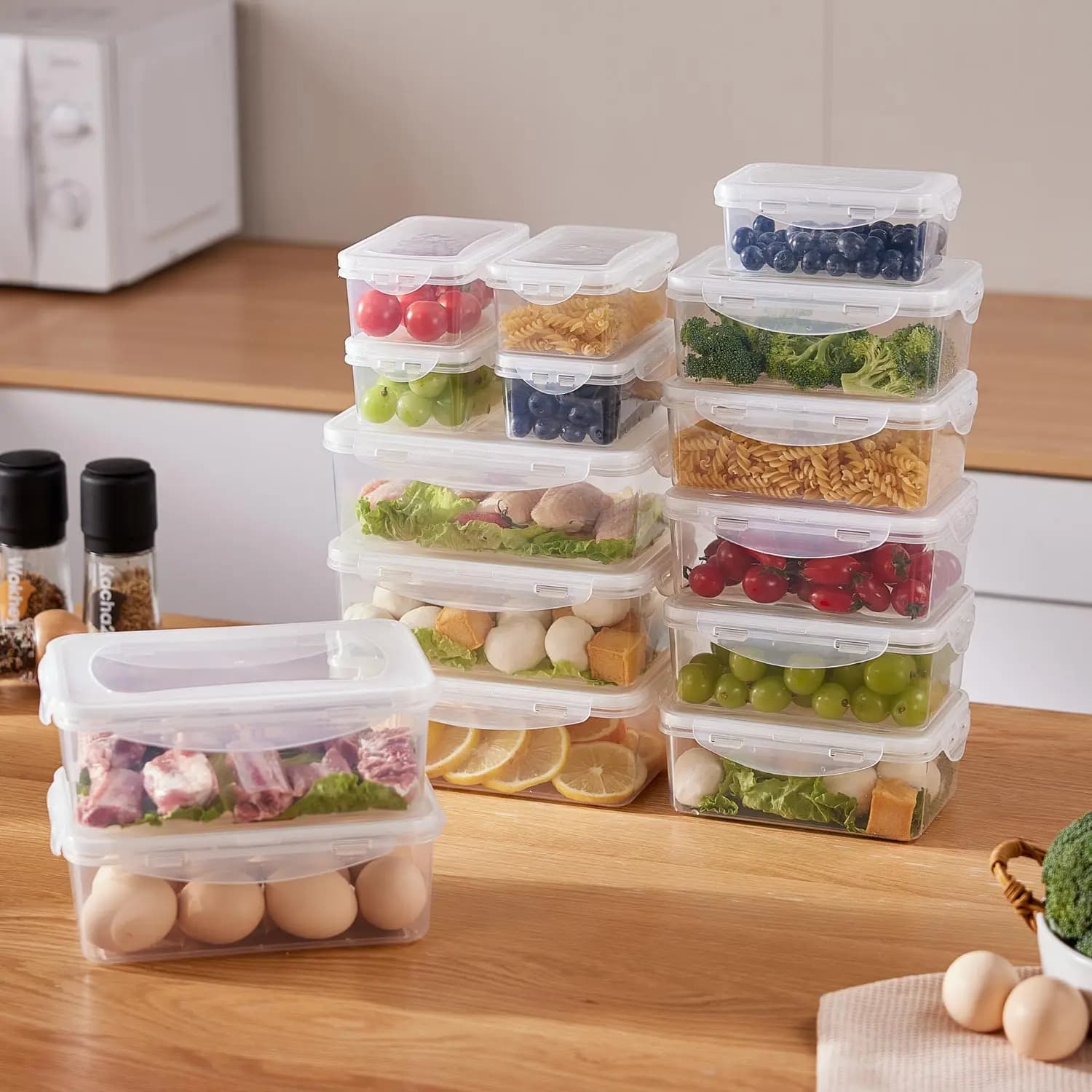 Set di 16 Contenitori per Alimenti, Scatole Ermetiche per Preparazione Pasti, Contenitori per Frutta e Verdura da Frigorifero, Portapranzo Portatile