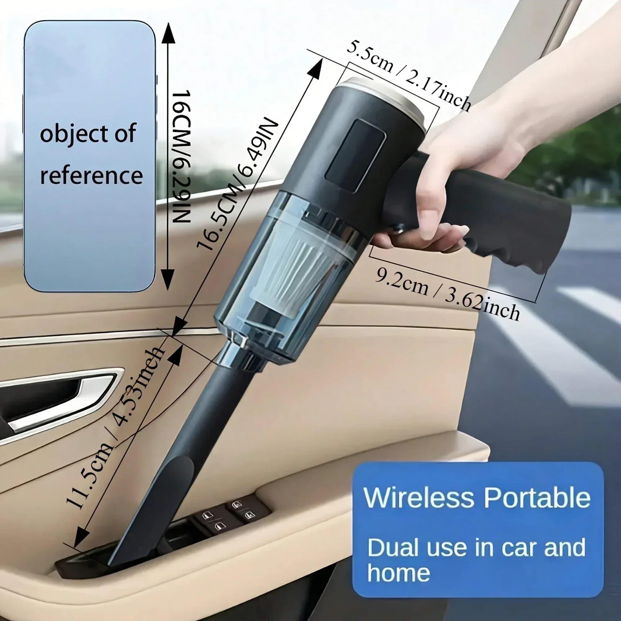 Aspirapolvere wireless da 120 W ad alta potenza, nero, doppio uso per casa e auto, potente aspirapolvere portatile.