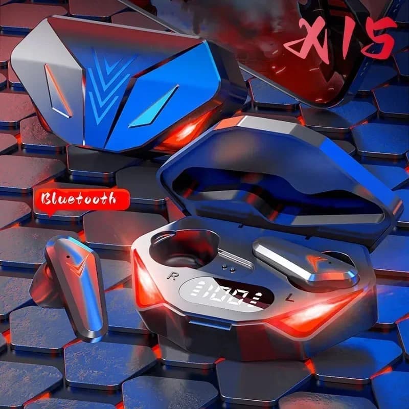 X15 TWS gaming earphones, Bluetooth wireless headphones with microphone, low audio, sound positioning, 9D stereo music, HiFi headphones for players