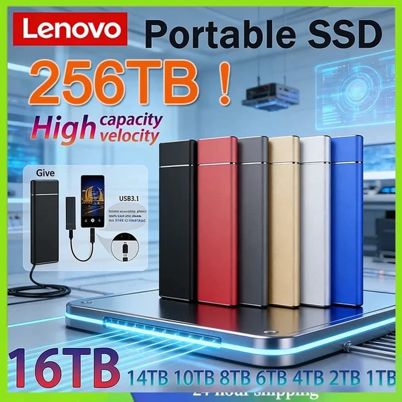 SSD Portatile Lenovo Mini 256TB 1TB 2TB, Unità di Archiviazione Esterna USB3.0 ad Alta Velocità per Computer e Laptop