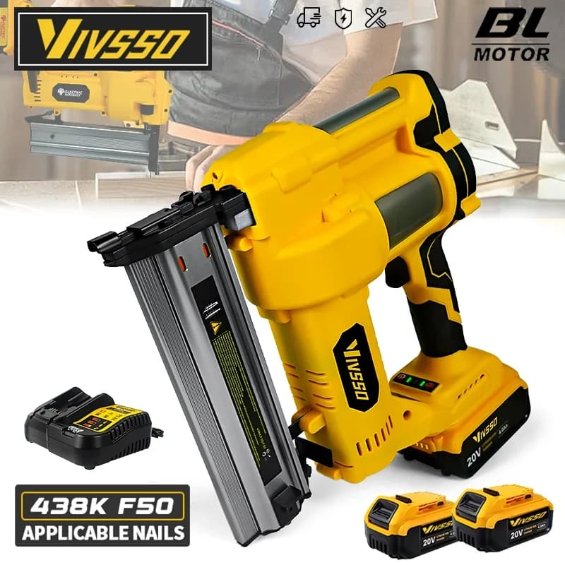 VIVSSO Brushless Electric Nail Gun Cordless Stapler Framing Nailer Tacker Furniture Power Tool For Dewalt 20V Battery Pins