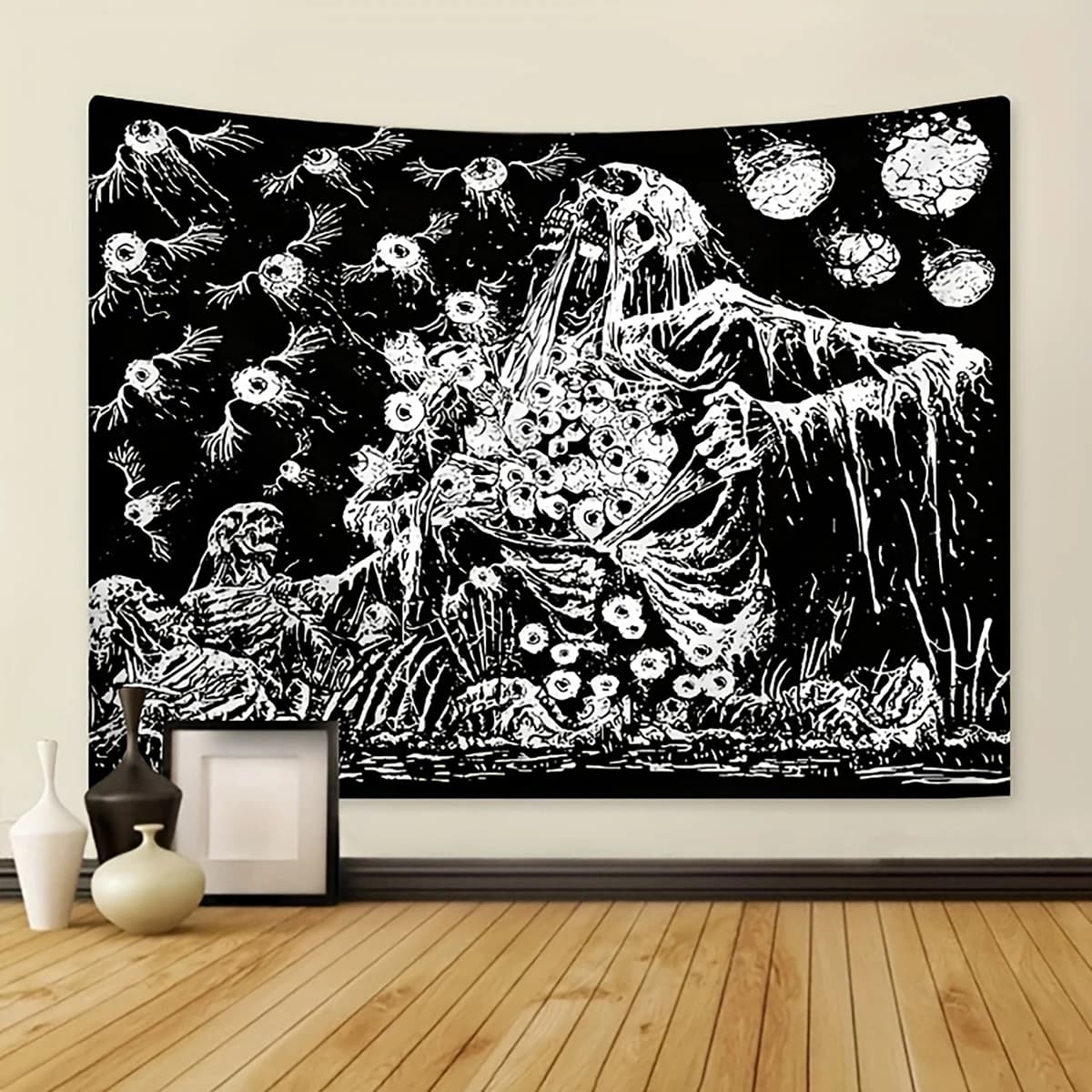 1pc Black And White Skull Tapestry Moth Tapestry Tarot Card Sun Moon Constellation Tapestry Halloween Horror Tapestry