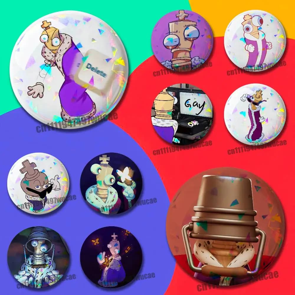 For Chess King K-Kinger Cartoon Emblem Case DIY Pin Insignia Badge Round Souvenir Brooch Button Laser Cover