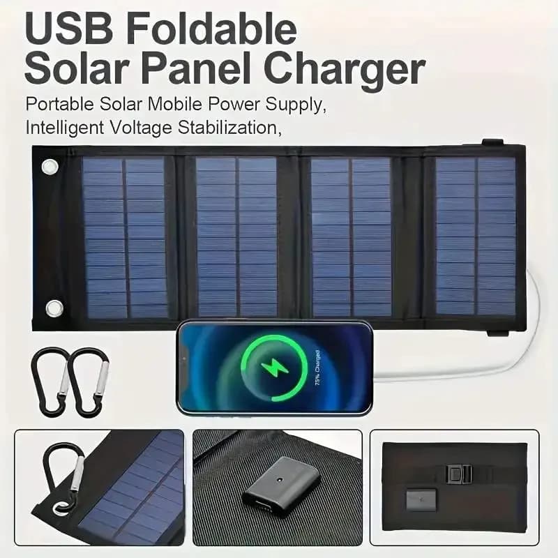 Pannello solare pieghevole USB portatile, pannelli solari pieghevoli per viaggi, banca di ricarica per telefono cellulare Torcia elettrica Ventola per telefono cellulare Ba