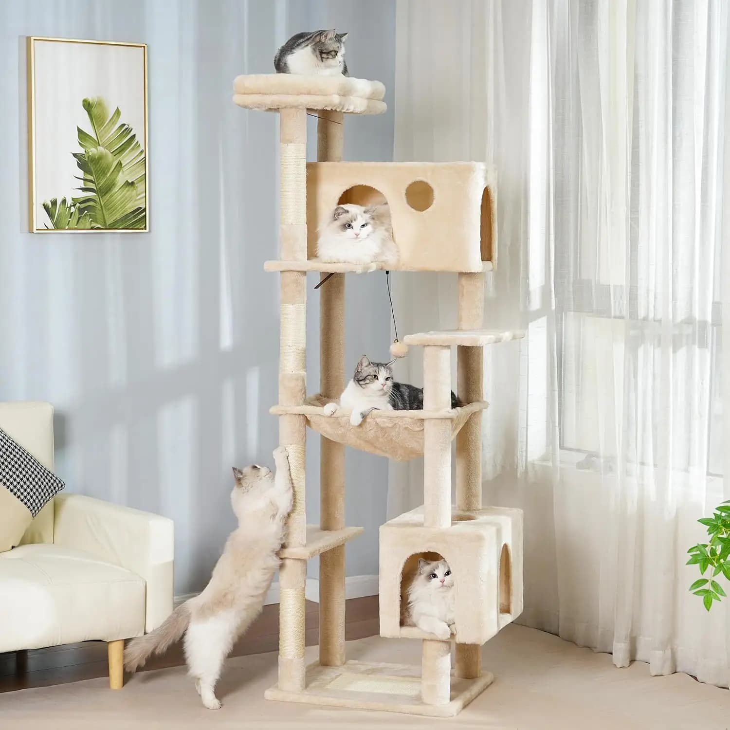 Albero per Gatti da 72 Pollici per Gatti Grandi, Torre per Gatti con Amaca Allargata 21.6x17.7 Pollici, Cuccia Spaziosa, Letto Superiore Ampio, Mu