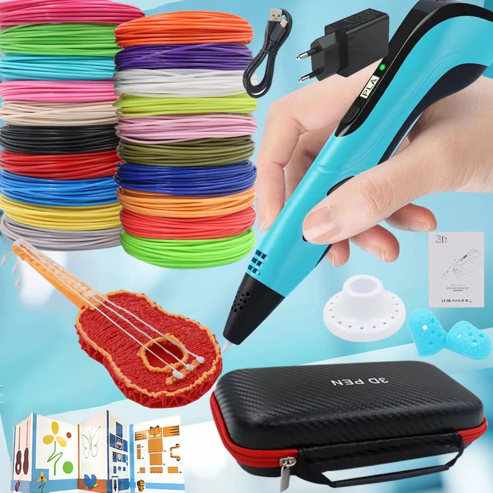 Nuovo giocattolo creativo di Natale Penna da stampa 3D per bambini con schermo LCD Adattatore di alimentazione Filamento PLA Valigia Compleanno per bambini Regalo fai da te