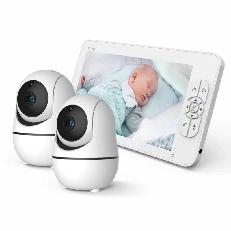 Baby Monitor da 7 pollici con zoom 4X e interfono vocale bidirezionale 355 ° Kit Telecamera per Bambini con Rotazione Orizzontale IR30M, Batteria da 4000mAh, Senza WIFI