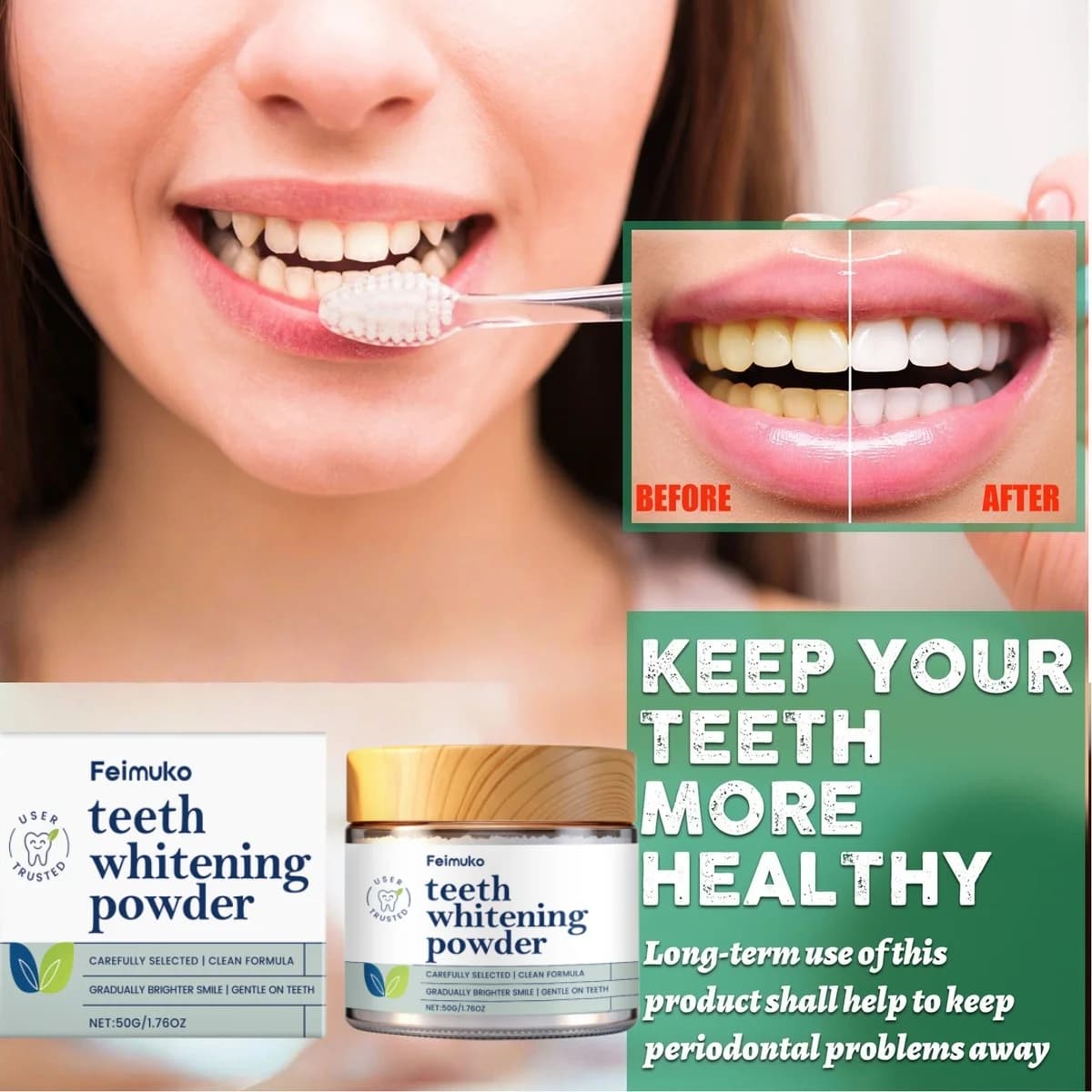 Whitening Powder for Tooth, Fresh Food, Yellow Macchie Cleaning, Natural Oral Care, Whitening and Polishing