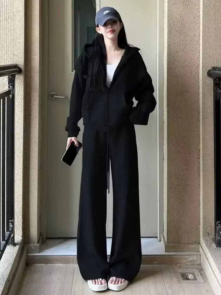 Korean Style Slimming Sportswear Set Women's Spring Autumn Loose Casual Hoodie Two Piece Set Student Fashionable Outfit