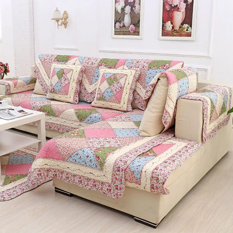 Cushion for sofa in pastoral style Washable cotton towel non-slip Seat cushion Floral fragment Cover Splicing Cushion