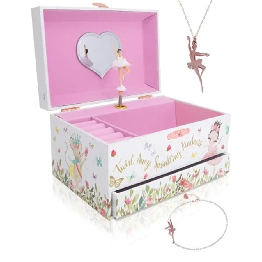 Scatola Musicale The Memory Building Co che Riproduce Melodie Classiche, Contenitore Portaoggetti per Bambini 6-12 Anni, in Legno MDF con 2 Fabri
