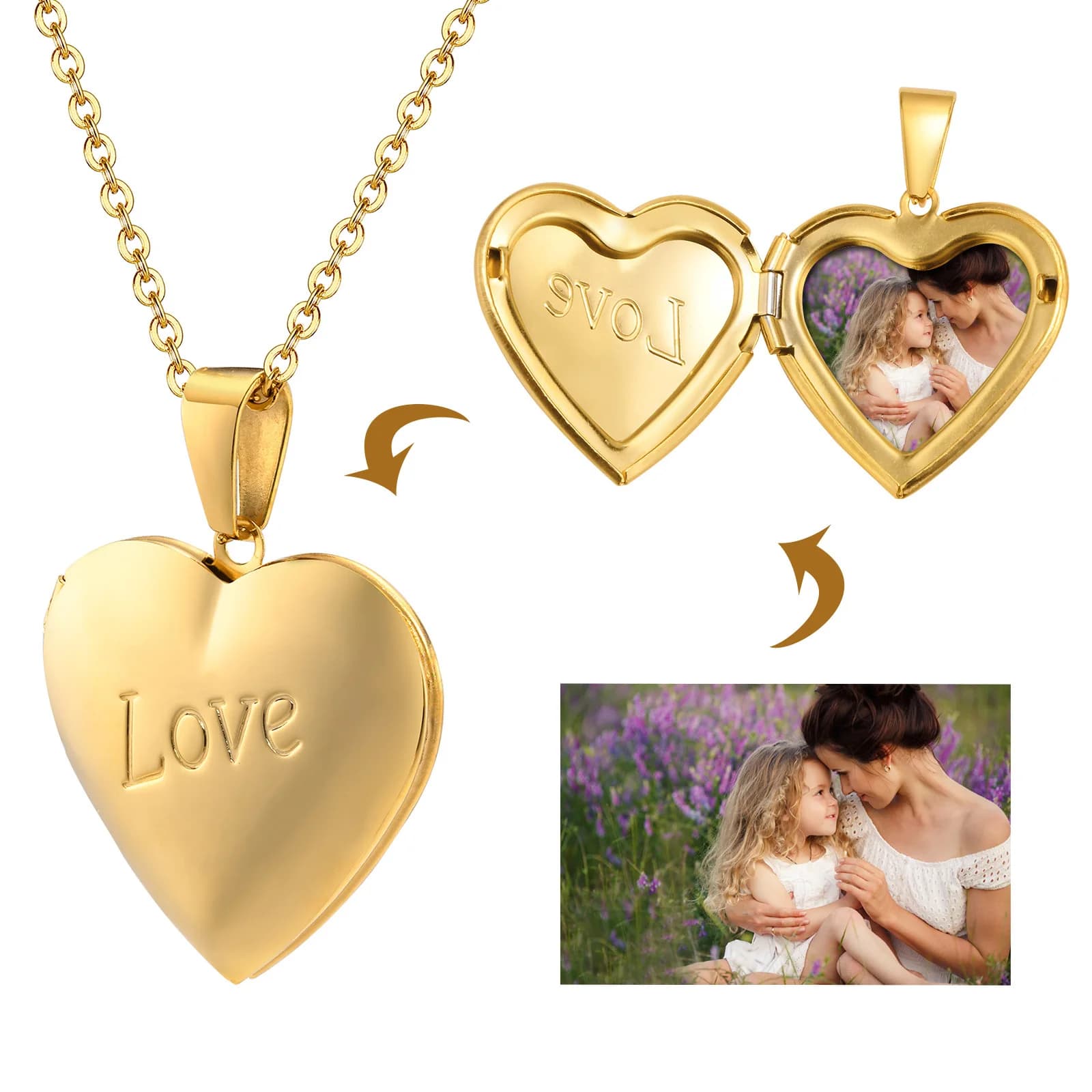 Immagini personalizzate Gioielli in acciaio inossidabile Cuore Cornice per foto Collana con medaglione Ciondolo da donna per la fidanzata Regalo di San Valentino