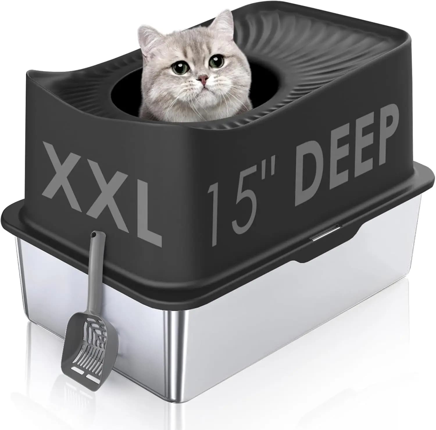 Lettiera per Gatti con Coperchio, in Acciaio Inossidabile, Extra Large, Chiusa, Facile da Pulire, Modello XL in Metallo
