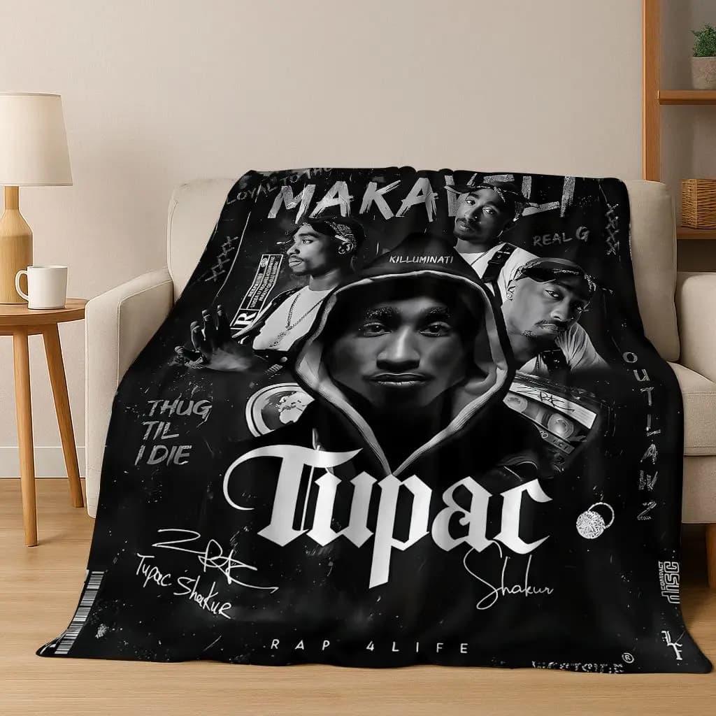 Tupac 2pac Rapper Eminem Hip Hop Rap God Art Coperta di flanella, accogliente coperta morbida per la casa Camera da letto Letto Copridivano Regalo per bambini