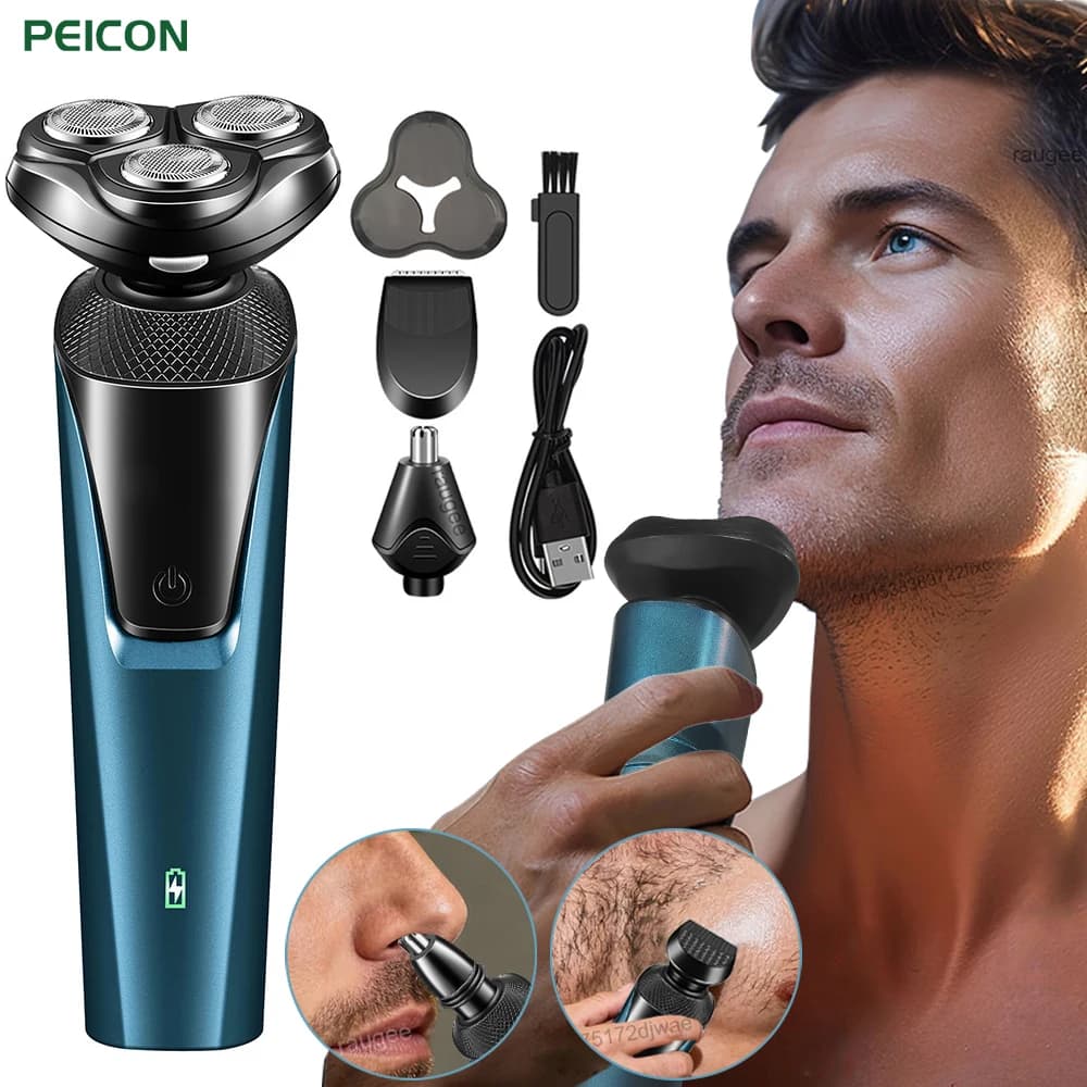 4D Electric Razor with Floating Heads for Man, Satin Razor, Barba, Petto and Gambe, USB Rechargeable, Trimmer for Naso Peles, Electric Shaver for Body
