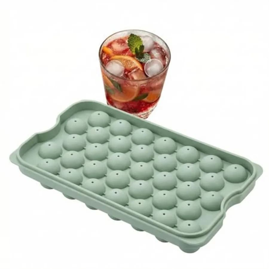 Round Ice Ball Mold Tray 1 Pack, 32 Sphere Ice Maker, Stackable and Leak-Free BPA-Free Plastic For Cocktails, Whiskey, Iced Cof